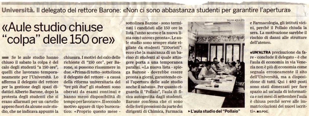 Aule studio chiuse, colpa delle "150 ore"